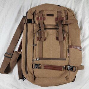 Witzman Canvas Backpack Travel Rucksack Multi Pocket Large Capacity Brown